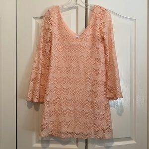 Boho light pink lace dress w/ flared sleeves